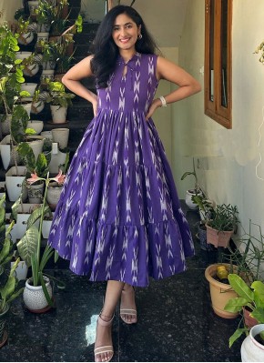 Print Chanderi Casual Kurti in Violet