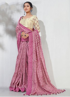 Print Silk Saree in Pink