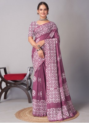 Printed Chanderi Cotton Trendy Saree in Purple