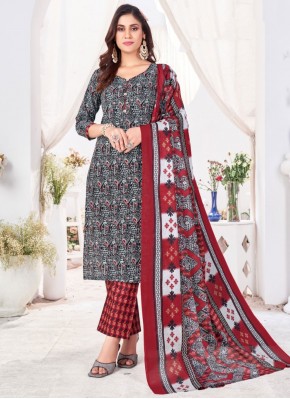 Printed Cotton Readymade Salwar Kameez in Grey