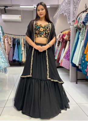 Pristine Black Plain Georgette Readymade Lehenga Choli