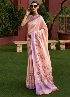 Prodigious Lavender and Pink Digital Print Art Silk Contemporary Saree