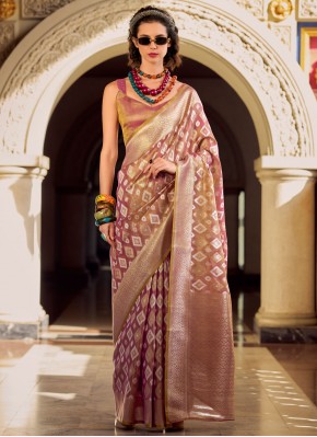 Prodigious Weaving Beige and Pink Silk Trendy Saree