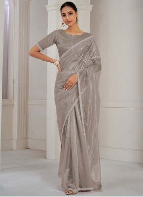 Prominent Grey Swarovski Trendy Saree