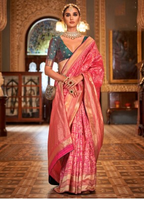 Prominent Pink Banarasi Silk Designer Saree