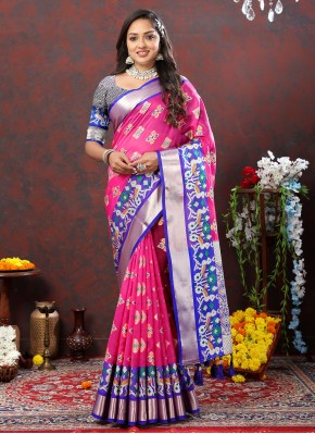 Prominent Silk Meenakari Blue and Pink Contemporar