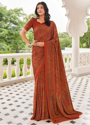 Pure Crepe Contemporary Saree in Rust