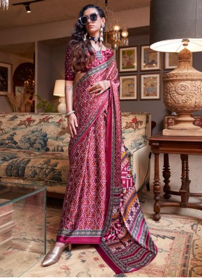 Pure Crepe Patola Print Maroon Contemporary Saree