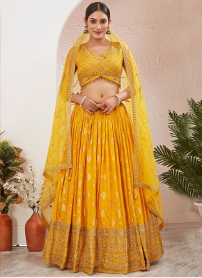 pure-dola Sequins Readymade Lehenga Choli in Yellow