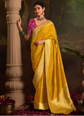 pure-dola Weaving Trendy Saree in Yellow