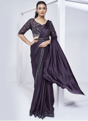 Purple Ceremonial Crepe Silk Designer Saree