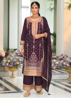 Purple Chinon Ceremonial Trendy Salwar Kameez