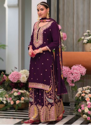 Purple Chinon Readymade Salwar Kameez