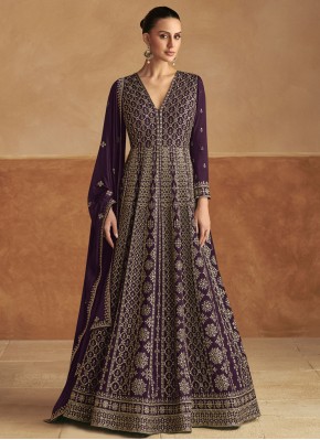 Purple Chinon Sangeet Trendy Gown