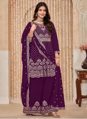 Purple Chinon Sequins Designer Salwar Kameez