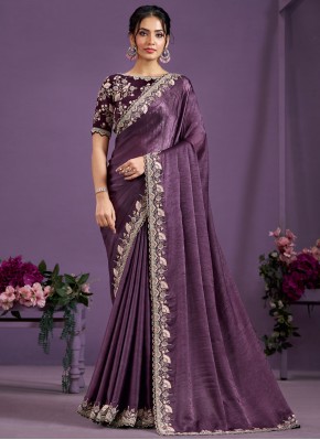 Purple Crepe Silk Reception Trendy Saree