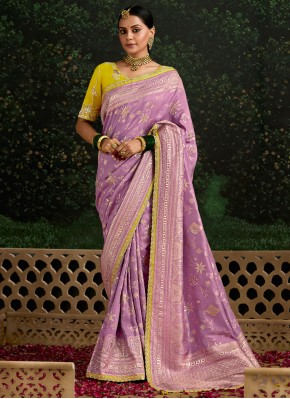 Purple Embroidered Classic Saree