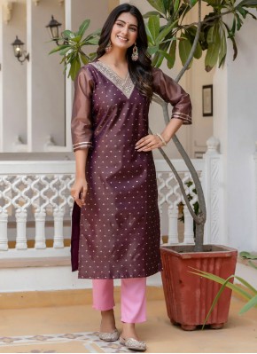 Purple Embroidered Designer Kurti