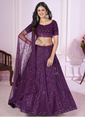 Purple Embroidered Georgette Designer Lehenga Choli