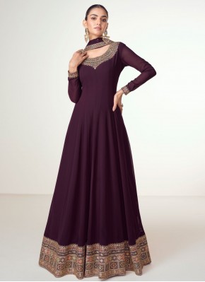 Purple Embroidered Reception Trendy Gown