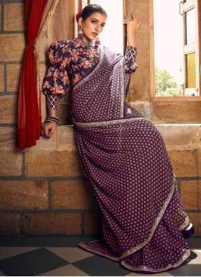 Purple Fancy Fabric Party Trendy Saree