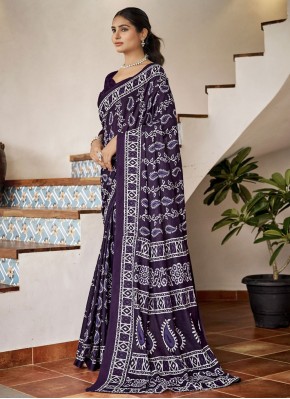 Purple Print Casual Classic Saree