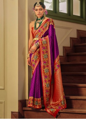 Purple Reception Silk Contemporary Saree