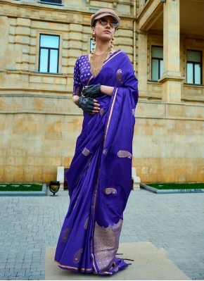 Purple Satin Classic Saree