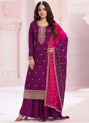 Purple Sequins Vichitra Silk Salwar Kameez