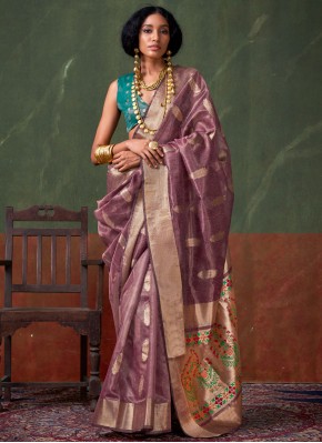 Purple Silk Designer Saree