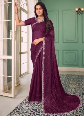 Purple Swarovski Party Contemporary Saree