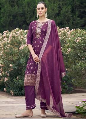 Purple Viscose Party Readymade Salwar Kameez