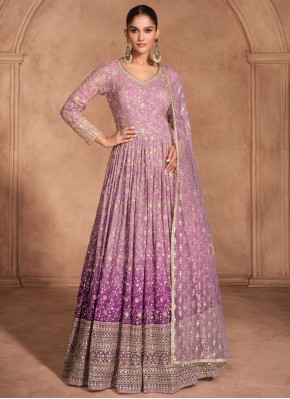 Purple Zari Party Floor Length Trendy Gown