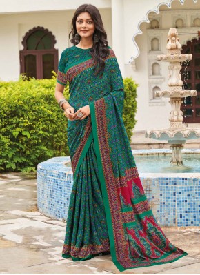 Rama Printed Pure Crepe Classic Saree