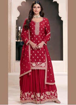 Rani and Red Chinon Trendy Salwar Kameez