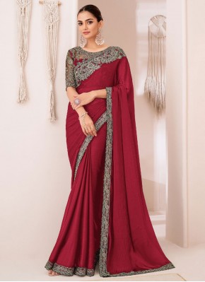 Rani and Red Festival Georgette Trendy Saree