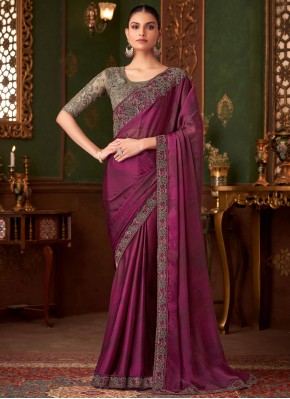 Rani and Wine Silk Designer Saree