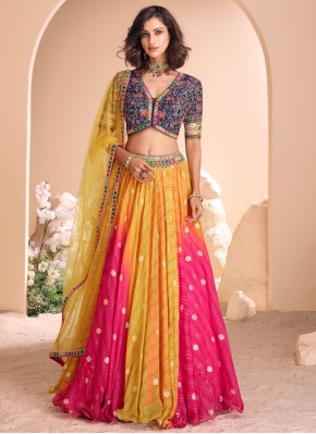 Rani and Yellow Mehndi Viscose Readymade Lehenga C