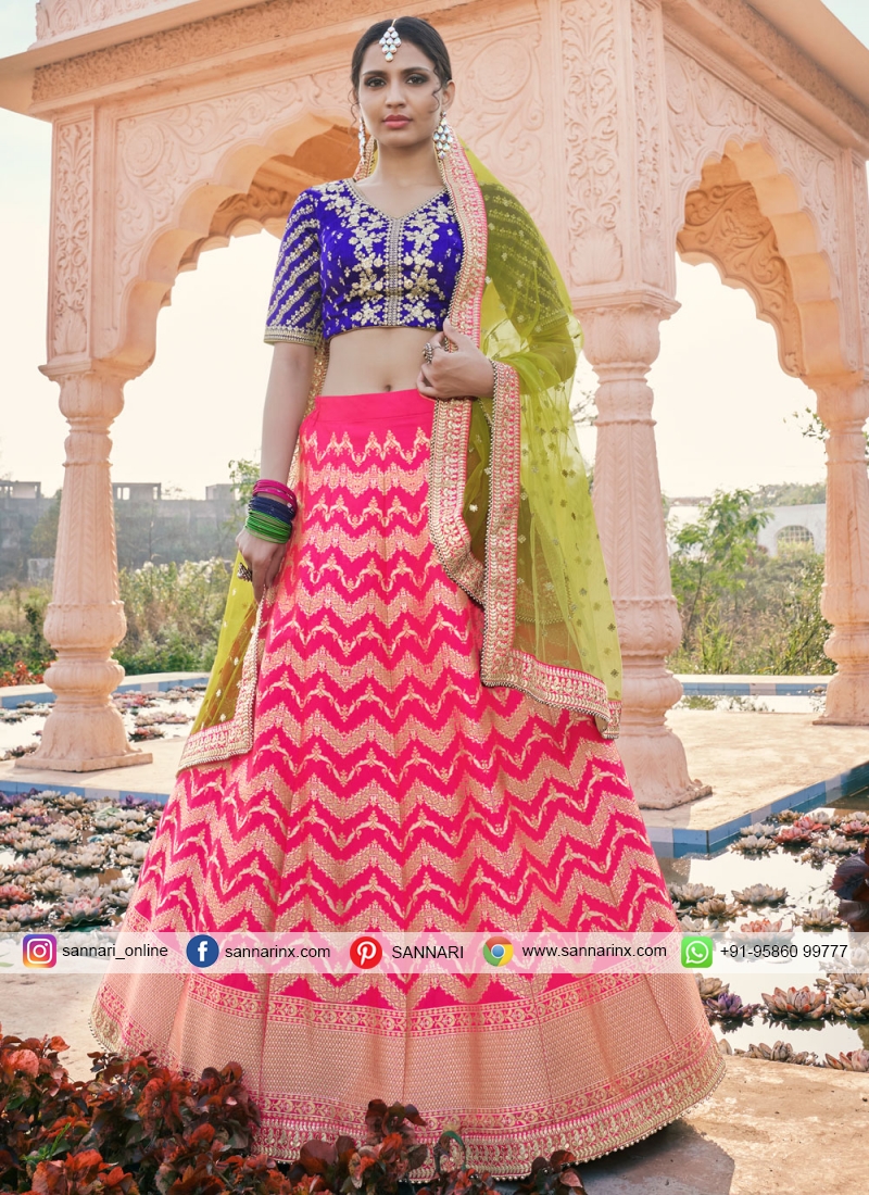 Buy Rani Pink Color Silk Fabric Lehenga Choli For Bride Online