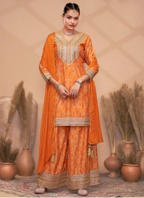 Ravishing Chinon Stone Orange Readymade Salwar Kameez