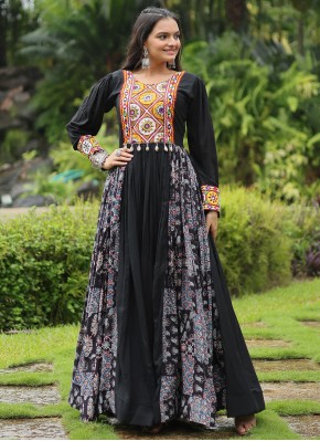 Ravishing Embroidered Rayon Black Readymade Gown