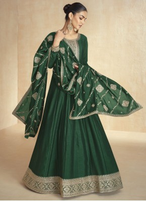 Ravishing Green Embroidered Floor Length Gown