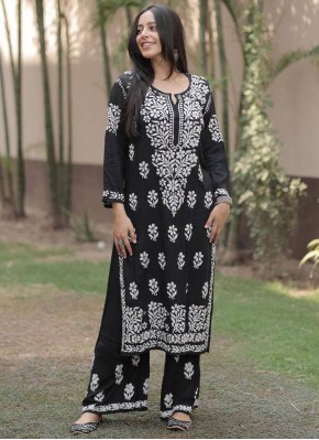 Rayon Black Embroidered Party Wear Kurti