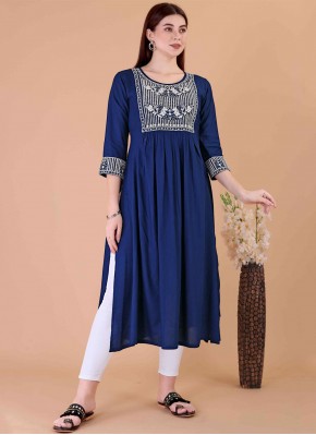 Rayon Blue Casual Kurti