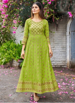 Rayon Embroidered Trendy Gown in Green