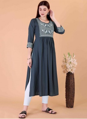 Rayon Party Wear Kurti in Grey