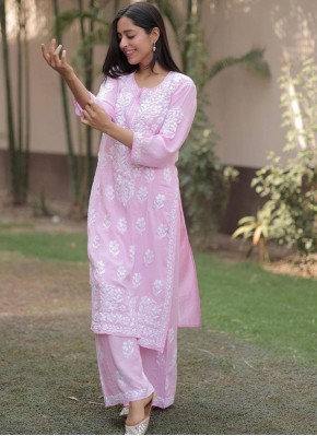 Rayon Pink Embroidered Party Wear Kurti