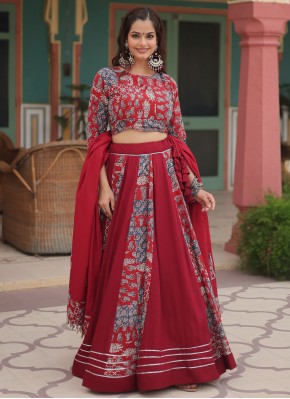 Rayon Print Maroon and Rani Readymade Lehenga Choli