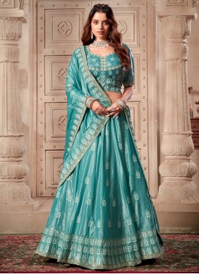 Readymade Lehenga Choli Embroidered Silk in Firozi