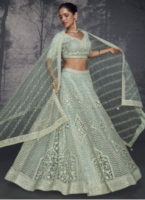 Readymade Lehenga Choli Sequins Net in Aqua Blue